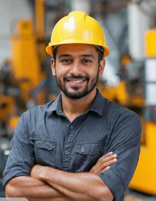 Profesional de obra sonriendo en una obra