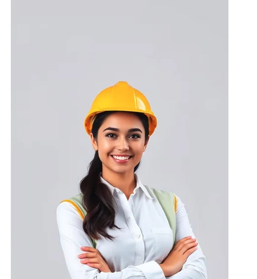 Jefa de obra con casco y carpeta